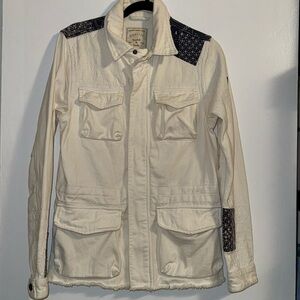 Scotch & Soda Cream White Navy Blue Patchwork Cargo Utility Jacket Size Small